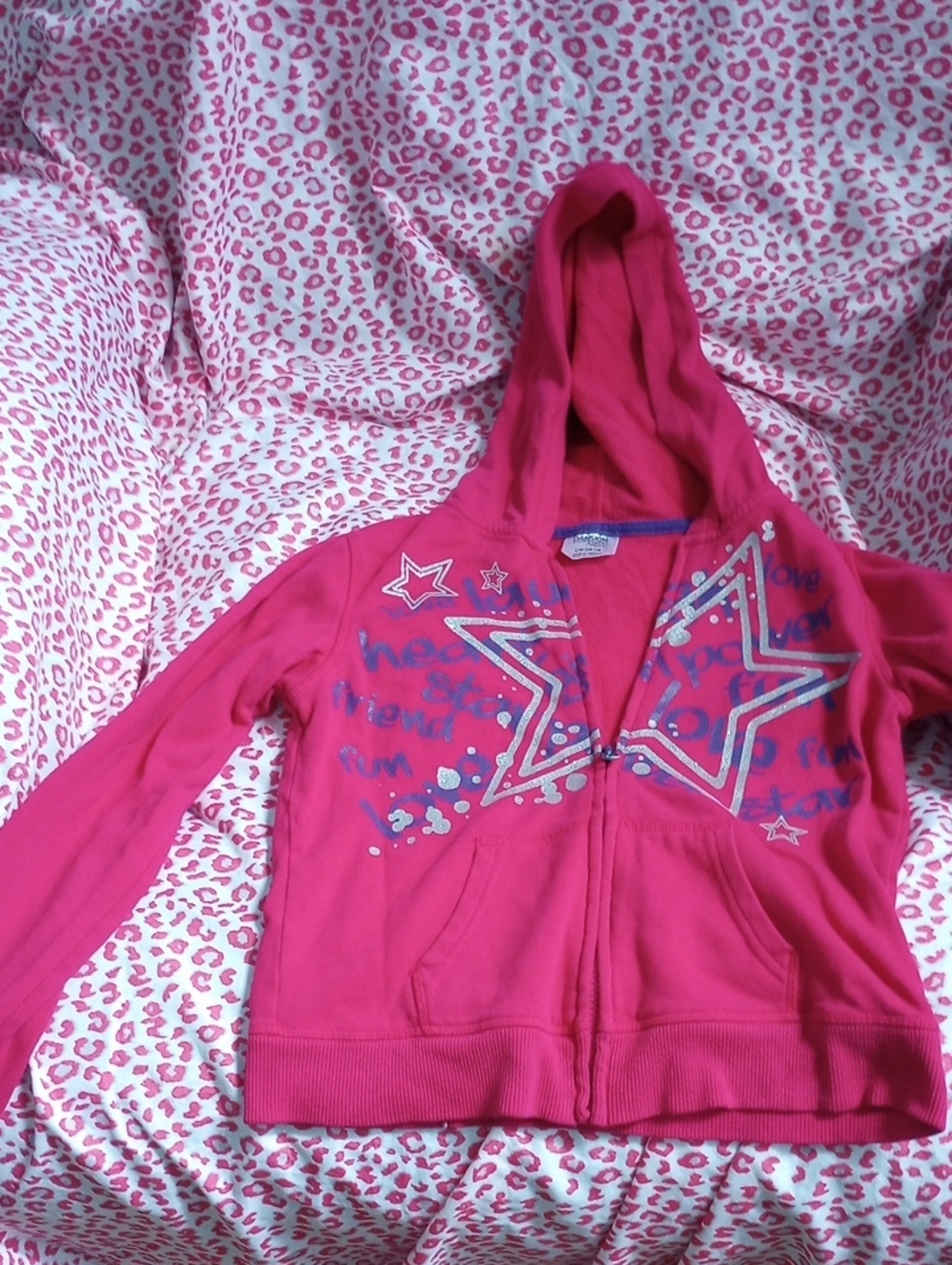 Danskin Girls Hot Pink Star Zip Hoodie